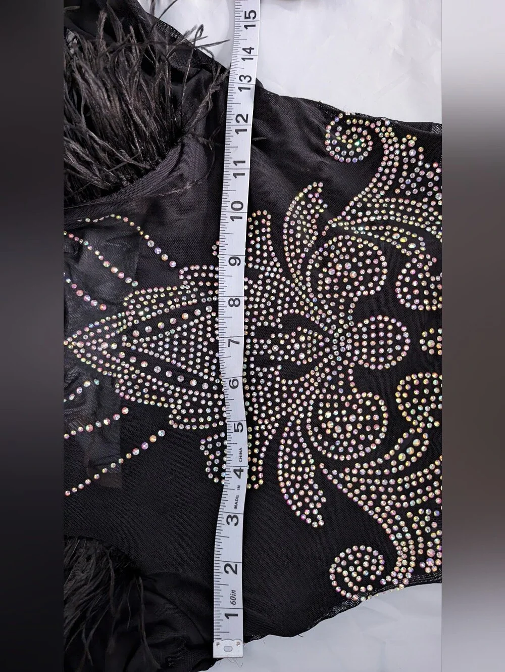 Revolution Rhinestone Mesh Feathered Dance Leotard